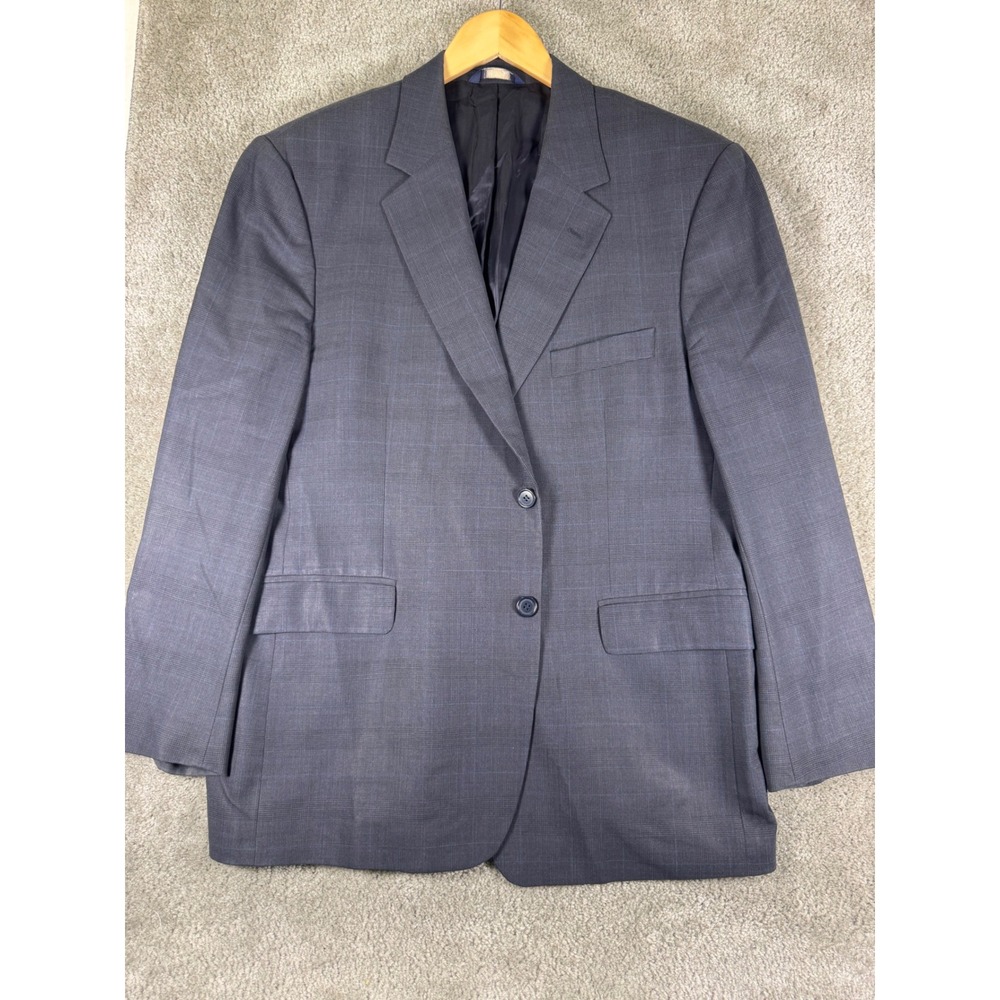 Brooks Brothers 346 Mens 44S Navy Blue Glen Plaid Wool Stretch Blazer Sport Coat